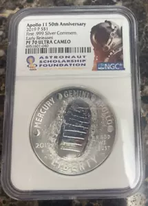 2019 P Proof Apollo 11 50th Anniv Comm Silver Dollar NGC PF 70 UCAM ER ASF Label - Picture 1 of 6