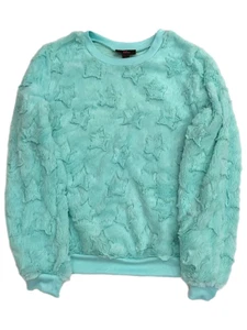 Girls Fuzzy Plush Mint Green Star Sweatshirt Sweat Shirt Sweater XL (16) - Picture 1 of 2