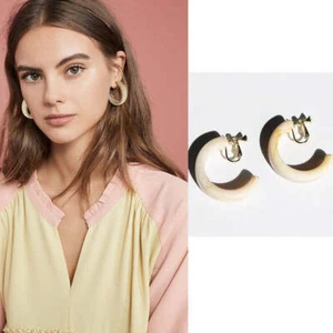 Clip on gold tan and brown open back wide hoop earrings - Picture 1 of 1