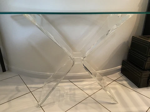 Mid-century Coffee Table With Lucite Base And Beveled ￼Glass Top Cover