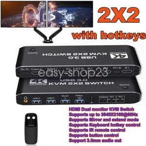 2X2 USB 3.0 HDMI KVM Switch 4K 60Hz Dual Monitor Extended Display KVM Switcher - Picture 1 of 12