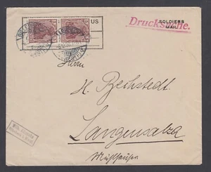Germany Sc 118 pair used on 1920 SOLDIERS MAIL cover BILLERBECK x, Rate 5 - Picture 1 of 2