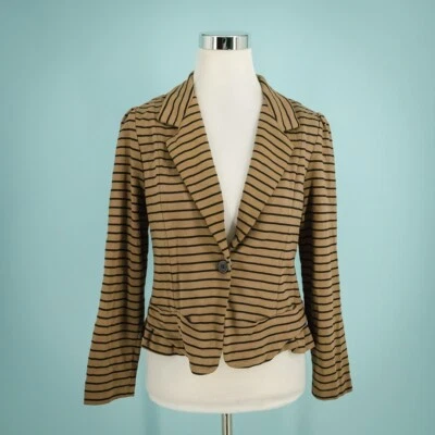 Куртка блейзер Cartonnier Anthropologie размер средний M желтовато-коричневая в полоску на пуговицах - Изображение 1 из 4