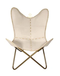 Mariposa Silla – Indio Hecho a Mano Blanco Cuero Cómodo Silla de Oficina PL2.33 - Imagen 1 de 6