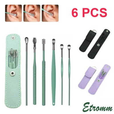 Juego de 6 piezas de limpieza de selección de oreja herramienta espiral cuchara removedor de cera de oído limpiador kit de cureta Foto 1 de 4