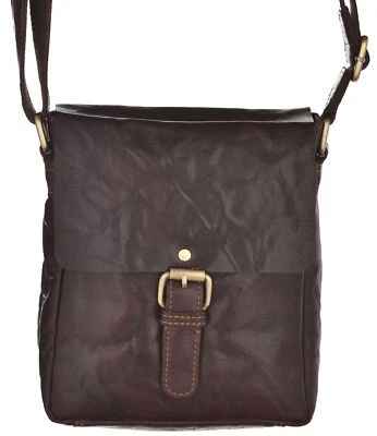 Men's Women's Small Rustic Leather Flap Over Cross Body Bag Messenger Handbag - Image 1 of 3