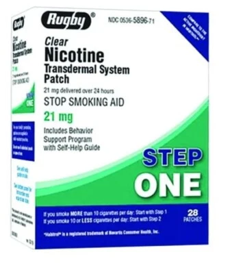 Rugby 21mg Nicotine Transdermal System Patch - 28 Count 3/26 Exp Open Box - Image 1 of 2