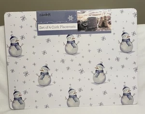 COLORDRIFT Snowmen & Christmas Snow CORK BACKED 12 x 16 Placemat (SET OF 4) NEW - Picture 1 of 3