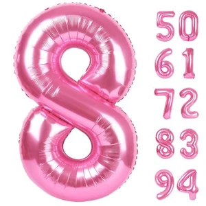 Pink 8 Balloon Number Balloons 40 Inch 8th Birthday Decorations for Girls Bir... - Picture 1 of 9
