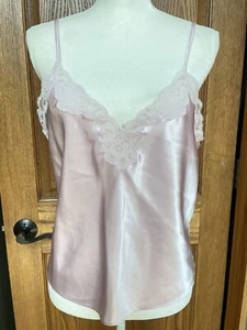 Valerie Stevens Camisole Tank Top Lingerie Satin Lace Pink Large - Picture 1 of 6