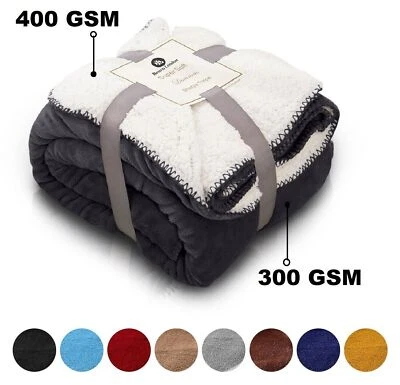 Large Fluffy Sherpa Fleece Blanket Ultra Soft Reversible Warm Sofa Bed Throws - Image 1 of 4