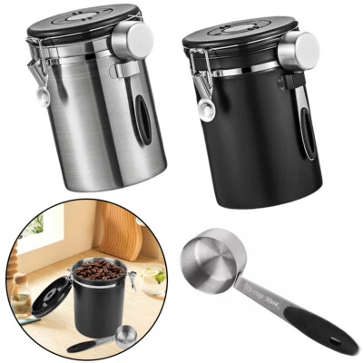 1,8L Kaffeedose Luftdicht Edelstahl Behälter für Kaffeebohnen + Dosierlöffel - Bild 1 von 4