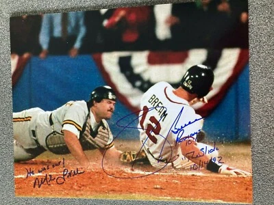 Braves Sid Bream Pirates Mike LaValliere Firmado 8x10 Diapositiva Inscripciones WCOA Foto 1 de 4