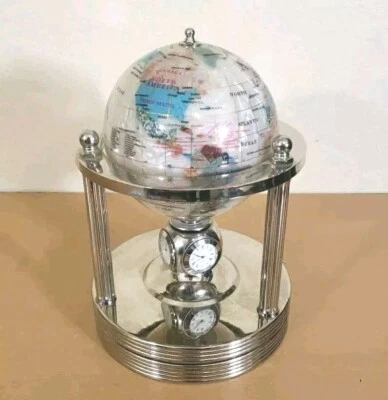Mother of Pearl Gemstone Rotating Globe Clock, Hygrometer, Temperature Tabletop  - Image 1 of 4