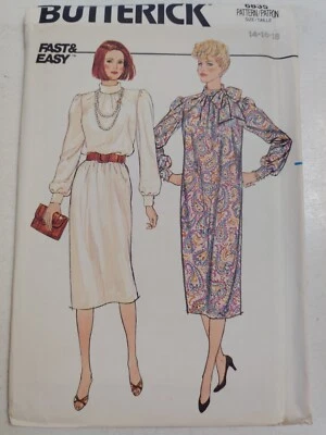 Dress High Neck Pussy Bow Tie 14 16 18 Butterick 6835 Sewing Pattern UC VTG Easy - Image 1 of 4