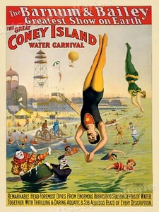 Poster Barnum & Bailey Coney Island Carnevale dell'acqua Vecchio Circo - 18x24 - Foto 1 di 3
