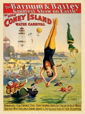 Barnum & Bailey Coney Island Water Carnival Old Circus Poster - 18x24