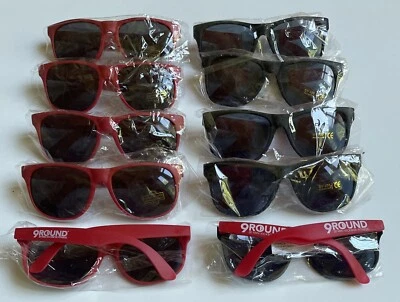 (Lot Of 10) Red/Red & Blk Plastic Sunglasses UV 400 Protection 9 Round Kickbox Foto 1 de 2