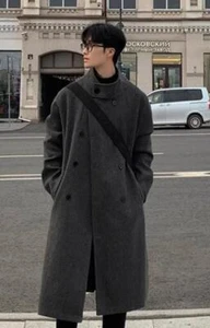 Men's Double Breasted Coat Trench Autumn Winter Loose Wool blend long Outwear - Picture 1 of 12