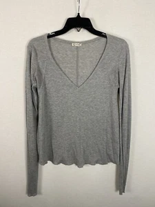 Free People Top Womens Medium Knit Long Sleeve Shirt Stretch Gray Intimately M - Picture 1 of 5