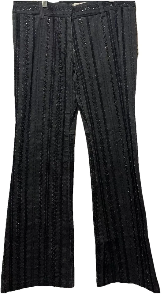 De colección. Pantalones de lentejuelas acampanadas Nanette Lepore negros EE. UU. 10 (34 X 30) tiro bajo usados Foto 1 de 4