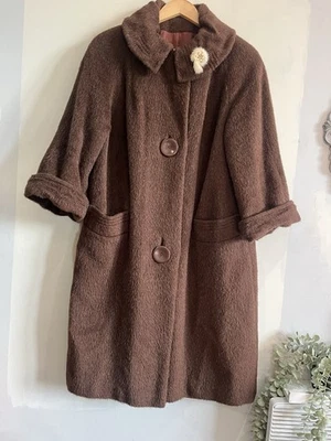 Rare Shaw Co. Lustapaca 1950s Alpaca Made In England Brown Coat Size 12-14 - Image 1 of 4