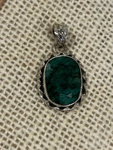 Emerald Sterling Silver Pendant Genuine Corundum Beryl Gemstones 925 Jewellery - Picture 1 of 4