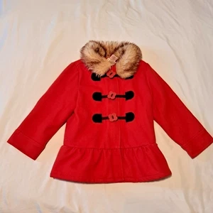 Gymboree Woodland Friends girls coat size XS 3-4 EUC Orange with fur trim - Picture 1 of 4