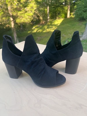 Botas al tobillo para mujer sin cordones punta abierta punta abierta gamuza negras - talla 7 Foto 1 de 4