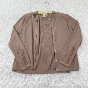 Pursuits LTD Mujer Cárdigan Top Conjunto L Marrón Bordado Tejido Suéter Oficina - Imagen 1 de 16