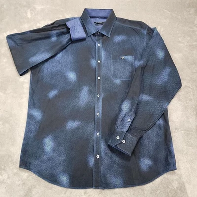 Bugatchi Shirt Mens Extra Large Blue Black Classic Fit Long Sleeve Micro Grid - Image 1 of 4