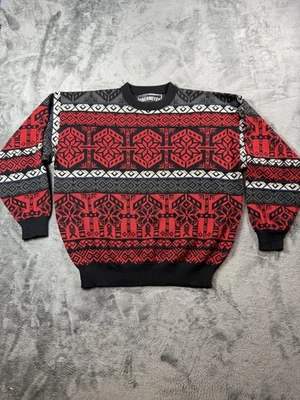 Obermeyer Sweater Mens Large Red Black Gray Winnipeg Fair Isle Knit Pullover - Image 1 of 4