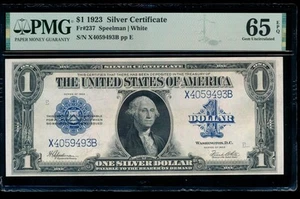 AC Fr 237 1923 $1 Argento Certificato PMG 65 EPQ Gemma - Foto 1 di 2