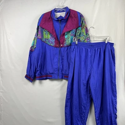 Lavon Vintage Track Suit  Jacket Pants Womens XL Windbreaker Retro Colorful - Image 1 of 4