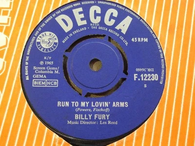 BILLY FURY-RUN TO MY LOVIN ARMS-DECCA - Image 1 of 2