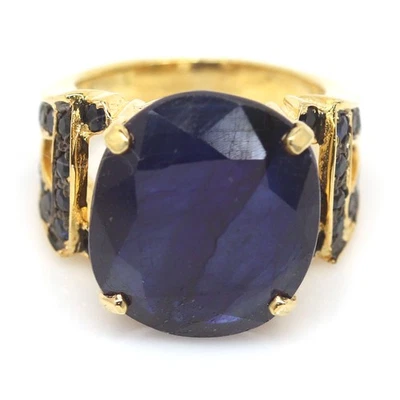 925 Silber Handgefertigter 16 X 19 Mm. Blauer Saphir Statement Ring Größe 8 - Bild 1 von 4