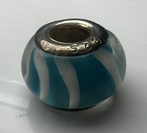 925 Sterling Silber Glasperle European Lampwork Slide Charm Türkis Weiß - Bild 1 von 8