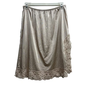 Deslizamiento medio sedoso vintage beige nude para mujer 2XL con abertura de encaje - Imagen 1 de 5