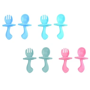 4 Set Baby Eating Training Spoon Fork Child Newborn Spoons Forks Spork - Picture 1 of 11