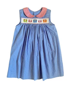 Beaux et Belles Smocked Dress Summer Flip Flop Beach Sleeveless Blue Dot size 3T - Picture 1 of 9