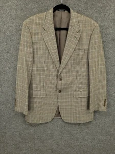 Chaps Suit Coat Blazer Mens 42 R 100% Silk Notch Collar Lined Beige Houndstooth - Picture 1 of 17
