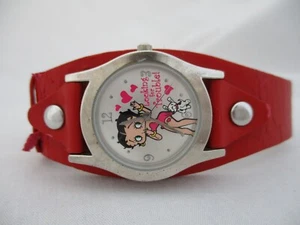 Betty Boop Looking for Trouble Analog Watch Pink Red Buckle Band Silver Tone - Picture 1 of 10