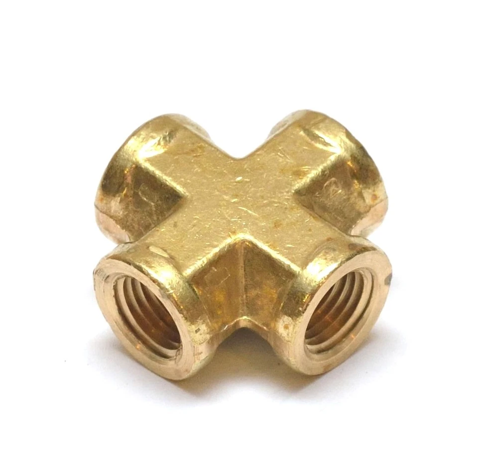 1/4 Female Npt 4 Way Cross Brass Pipe Fitting Vacuum Fuel Air Water Oil 102-B - Image 1 of 4