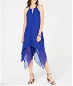 I.n.c. Handkerchief-Hem Dress Bright Blue Size M NWT $89.50 - Picture 1 of 3