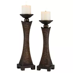 Braun Kayan Polyresin Kerzenständer (2er Set) K-4287C - Bild 1 von 2