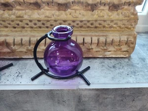 Small Casablanca Glass Bud Vases Violet w/ Metal Stand NEW - Picture 1 of 4