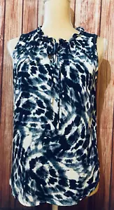 Women’s Medium Tank Top Bobeau Blue Tie Dye V Neck Ruffle Tie Tassel Textured - Picture 1 of 13