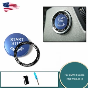Engine Ignition Start Stop Button Switch Cap Carbon Fiber Trim Ring for bmw - Foto 1 di 12