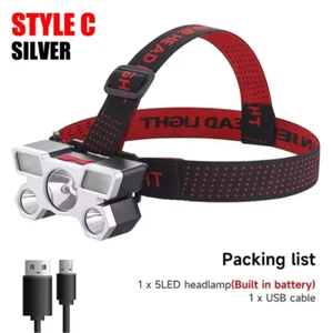 5 LED Rechargeable Headlamp Head-Mounted Torch Light for Camping Hiking Fishing - Picture 1 of 23