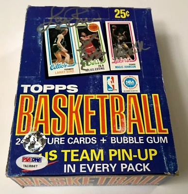Magic Johnson Larry Bird Julius Erving Triple Signed 1980 Topps Box PSA/DNA COA - Image 1 of 4